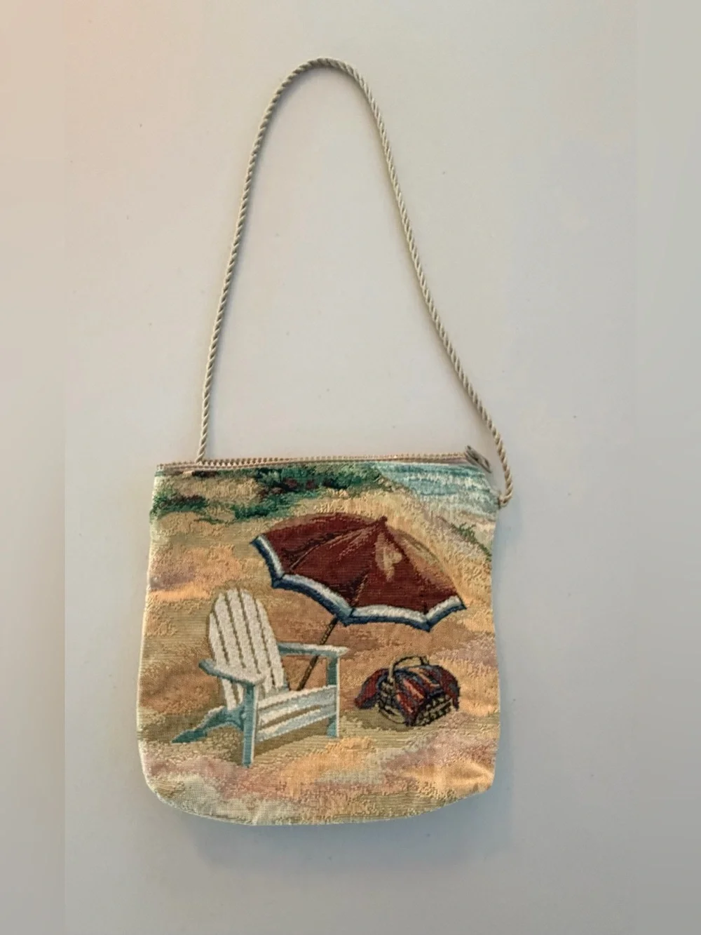 VINTAGE | ladies tapestry beach scene shoulder bag - Picture 3 of 12